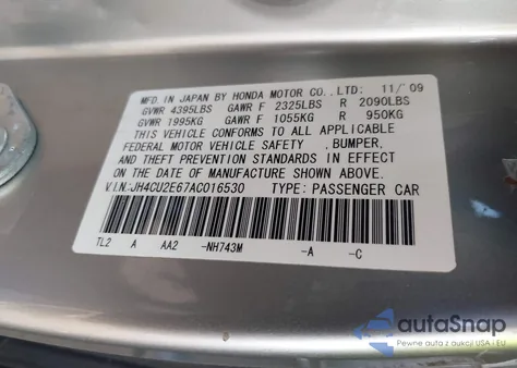 2010 Acura Tsx 2.4 из США, поврежденный, VIN JH4CU2E67AC016530